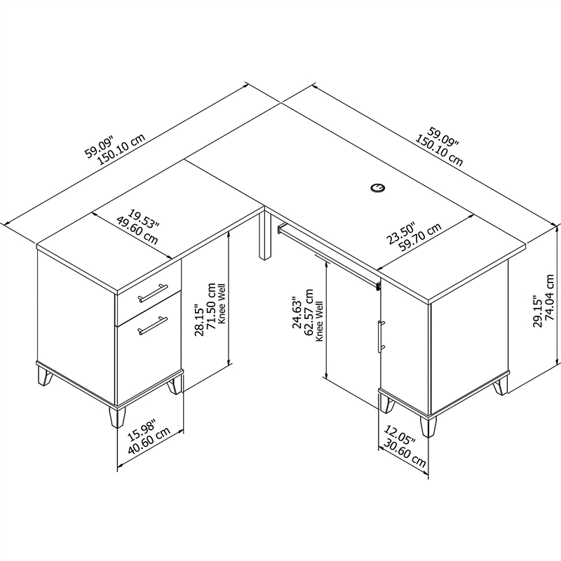 Home Square 3-Piece Set with 60W L Shaped Desk File Cabinet & 5-Shelf Bookcase