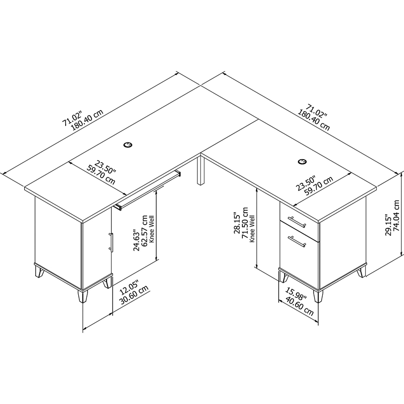 Home Square 2-Piece Set with 72W L Shaped Desk & 5-Shelf Bookcase