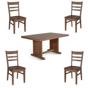 Home Square 5-Piece Set with 4 18&quot Ladderback Chairs & 60&quot Table in Taupe Brown