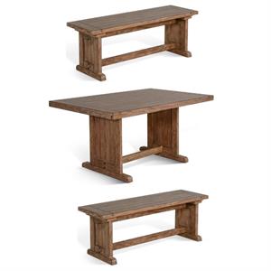 Home Square 3-Piece Set with 2 18&quot Side Benchs and 60&quot Table in Taupe Brown