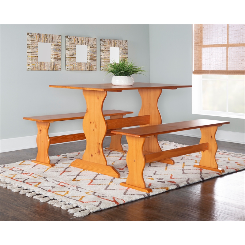 Home Square Furniture 3-Piece Set with 1 Dining Table & 2 Benchs in Natural