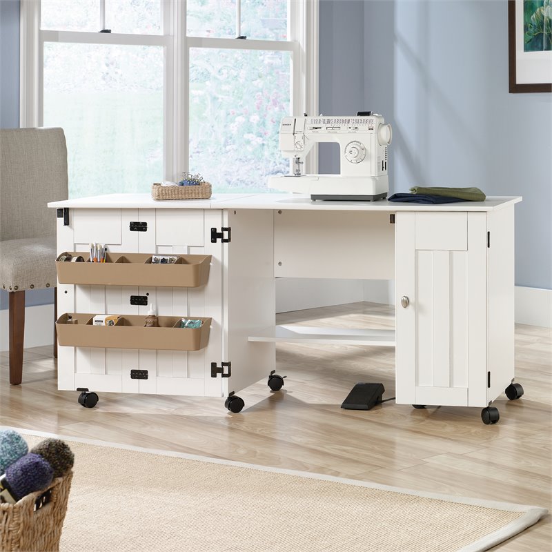 Home Square 2-Piece Set with Craft Table & 3-Shelf Bookcase in Soft White