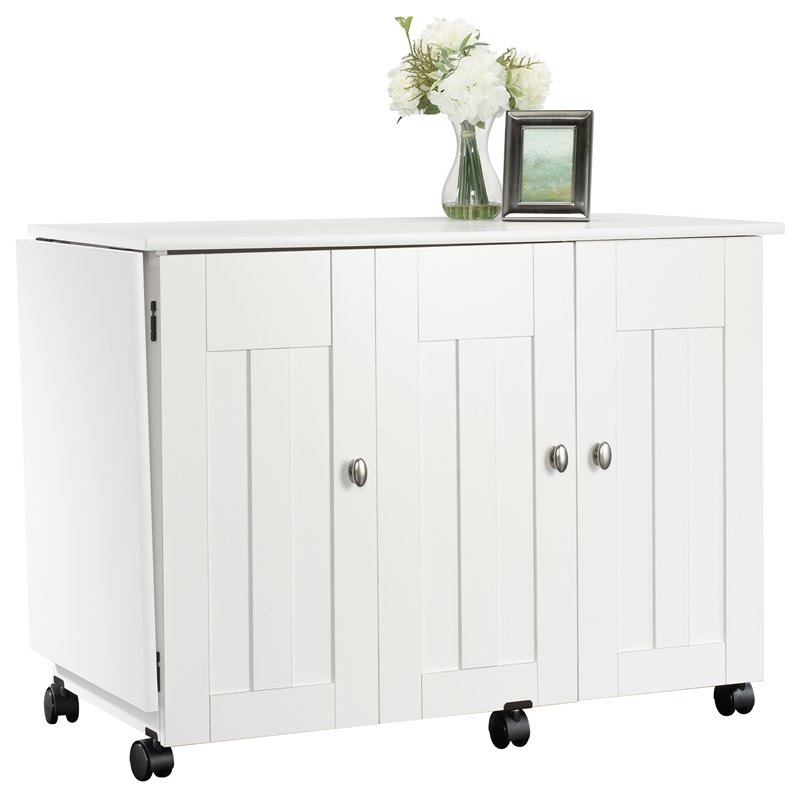 Home Square 2-Piece Set with Craft Table & 5-Shelf Bookcase in Soft White