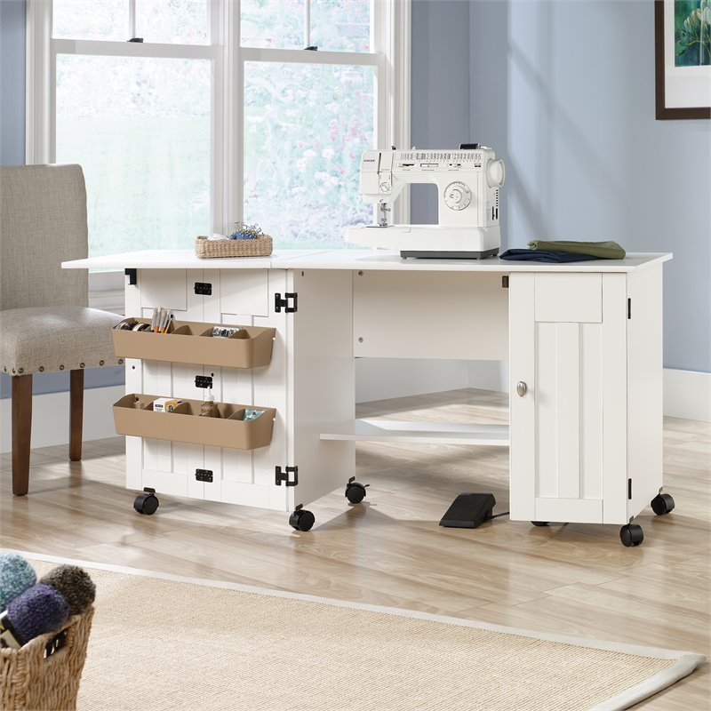 Home Square 2-Piece Set with Craft Table & 5-Shelf Bookcase in Soft White