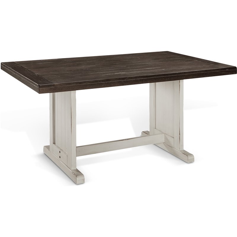 Home Square 3-Piece Set with 1 Table & 2 Benchs in Off White Dark Brown