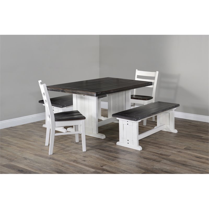 Home Square 3-Piece Set with 1 Table & 2 Benchs in Off White Dark Brown