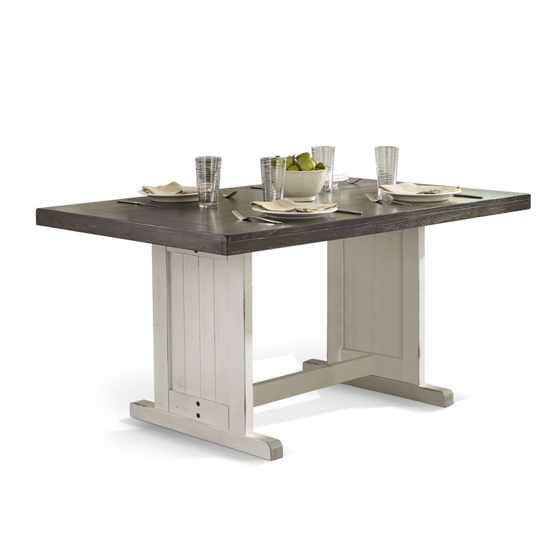 Home Square 3-Piece Set with 1 Table & 2 Benchs in Off White Dark Brown