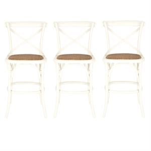 Home Square Oak Wood 24&quot Counterstool in Ivory - Set of 3