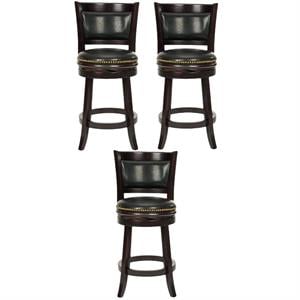 Home Square Oak 24&quotCounter Stool in Dark Brown - Set of 3