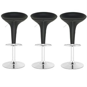 Home Square 23.2&quot-31.7&quot Chrome Steel Bar Stool in Black - Set of 3