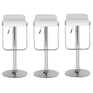 Home Square 23.8&quot-32.3&quot Chrome Steel Bar Stool in White - Set of 3