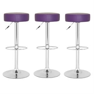 Home Square 25.6&quot-31.5&quot Chrome Steel Bar Stool in Purple - Set of 3