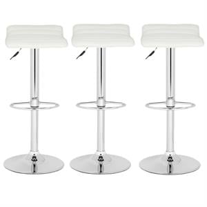 Home Square 22.4&quot-30.9&quot Chrome Steel Bar Stool in White - Set of 3