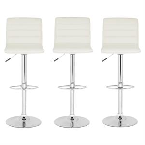 Home Square 23.8&quot-29.9&quot Chrome Steel Bar Stool in White - Set of 3
