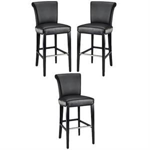 Home Square 40&quotH Leather Bar Stool in Black Finish - Set of 3