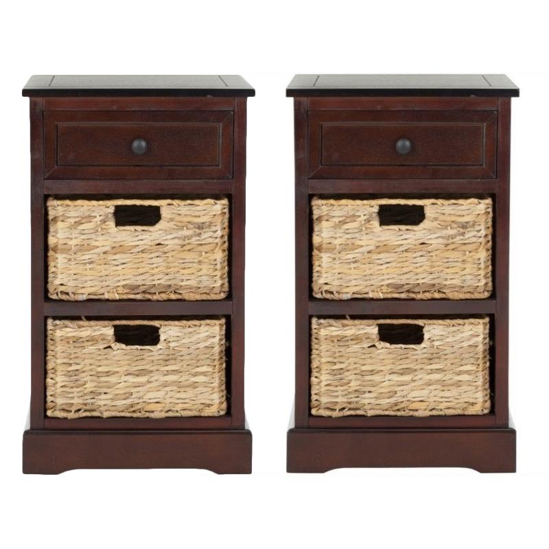 Home Square Side Storage Side Table in Dark Cherry - Set of 2