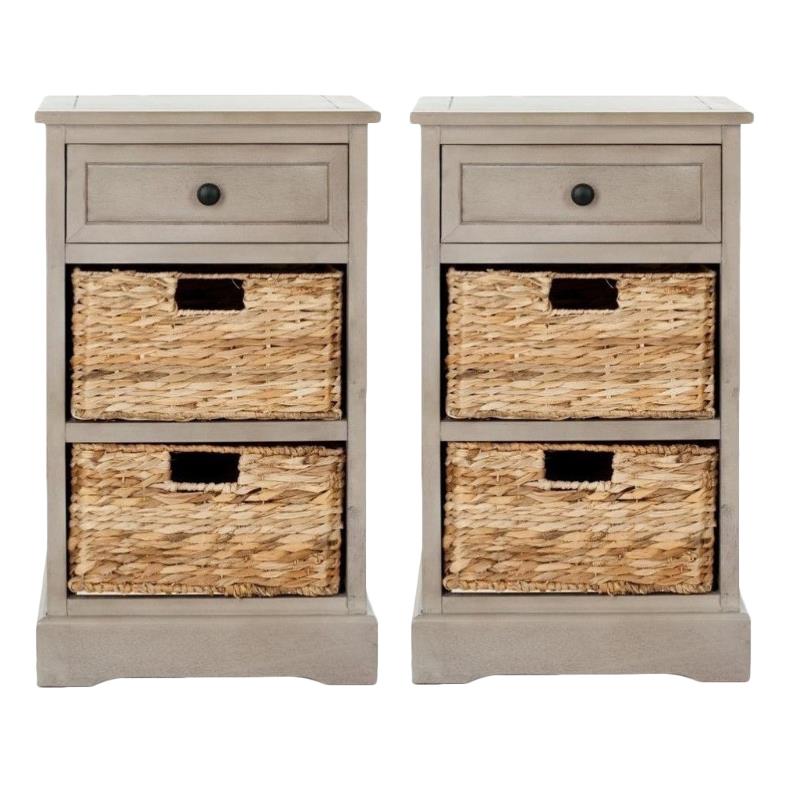Home Square Vintage Side Storage Side Table in Vintage Grey - Set of 2