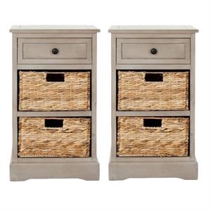Home Square Vintage Side Storage Side Table in Vintage Grey - Set of 2