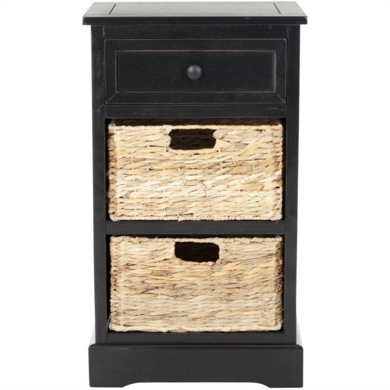 Home Square Distressed Side Storage Side Table in Black - Set of 2
