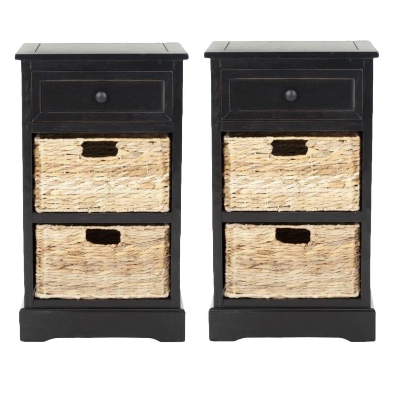 Home Square Distressed Side Storage Side Table in Black - Set of 2