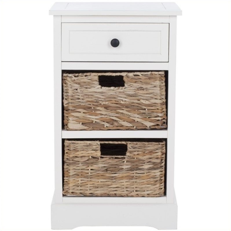 Home Square Distressed Side Storage Side Table in Cream - Set of 2