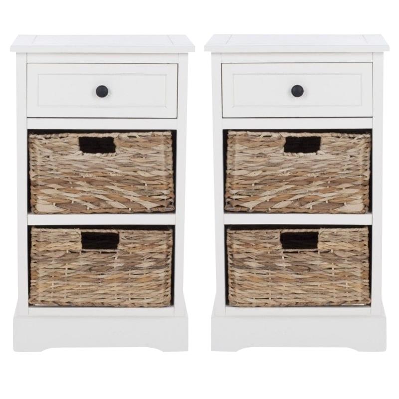 Home Square Distressed Side Storage Side Table in Cream - Set of 2