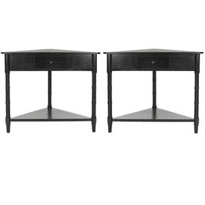 Home Square Wood Corner Table in Distressed Black - Set of 2