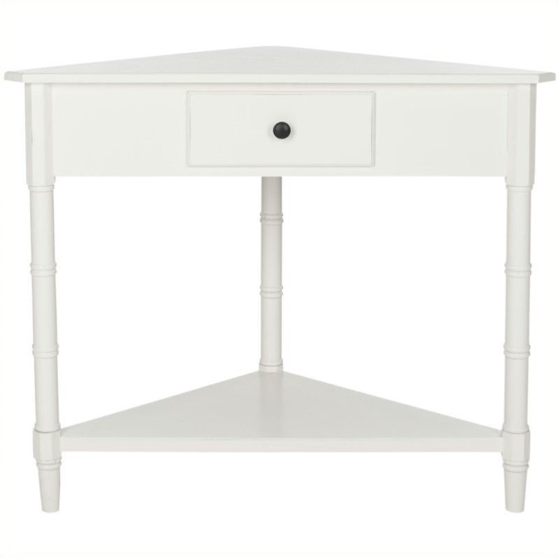 Home Square Wood Corner Table in Distressed Cream - Set of 2