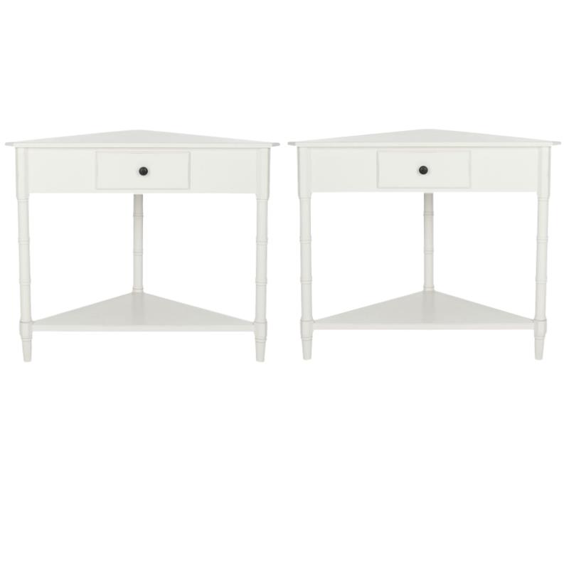 Home Square Wood Corner Table in Distressed Cream - Set of 2