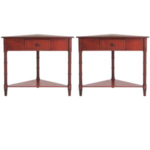 Home Square Gomez 28&quotH Pine Wood Corner Table in Red - Set of 2