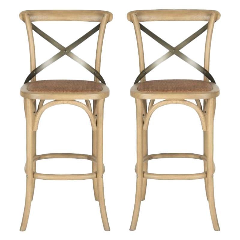 Home Square Oak Wood Barstool in Weathered Oak - Set of 2