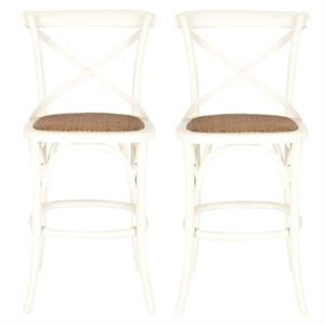 Home Square Oak Wood 24&quot Counterstool in Ivory - Set of 2