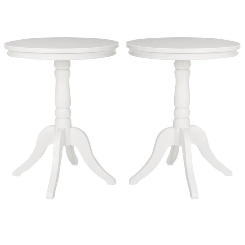 Home Square Pine Wood Side Table in White Finish - Set of 2