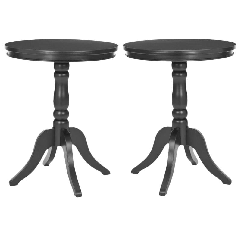 Home Square Pine Wood Side Table in Black Finish - Set of 2