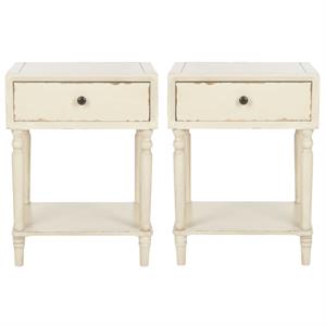 Home Square Poplar Wood Night Table in Distressed Vanilla - Set of 2