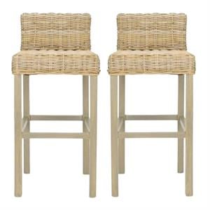 Home Square 29.5&quot Mango Wood Bar Stool in Beige - Set of 2
