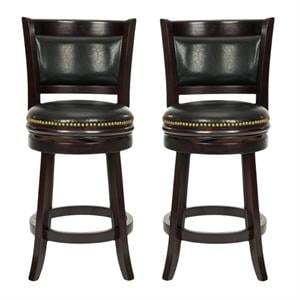Home Square Oak 24&quotCounter Stool in Dark Brown - Set of 2