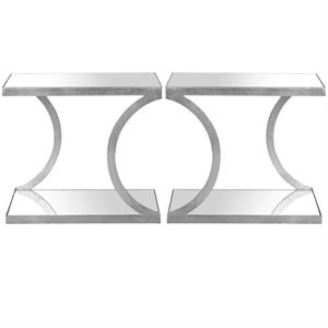 Home Square Iron and Mirror Accent Table in Silver - Set of 2