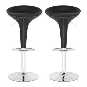 Home Square 22.2&quot-21.7&quot Chrome Steel Bar Stool in Black - Set of 2