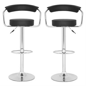 Home Square Angus 25.2&quot-21.5&quot Chrome Steel Bar Stool in Black - Set of 2