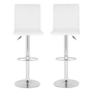 Home Square 22.2&quot-29.5&quot Chrome Steel Bar Stool in White - Set of 2