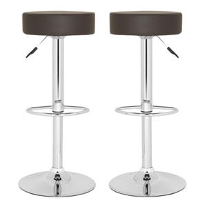 Home Square 25.6&quot-21.5&quot Chrome Steel Bar Stool in Brown - Set of 2