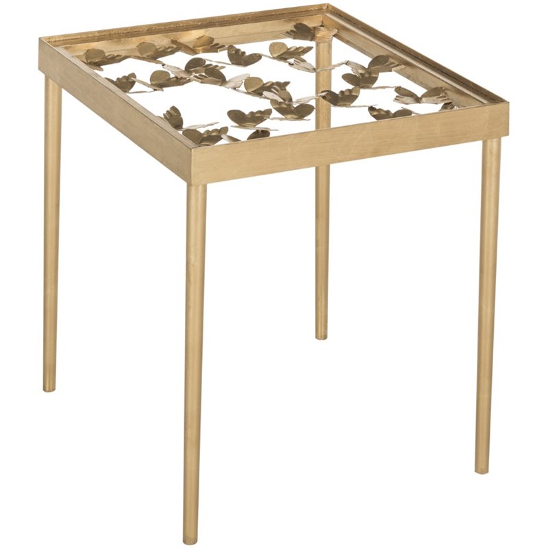 Home Square Butterfly Accent End Table in Gold and Clear - Set of 2
