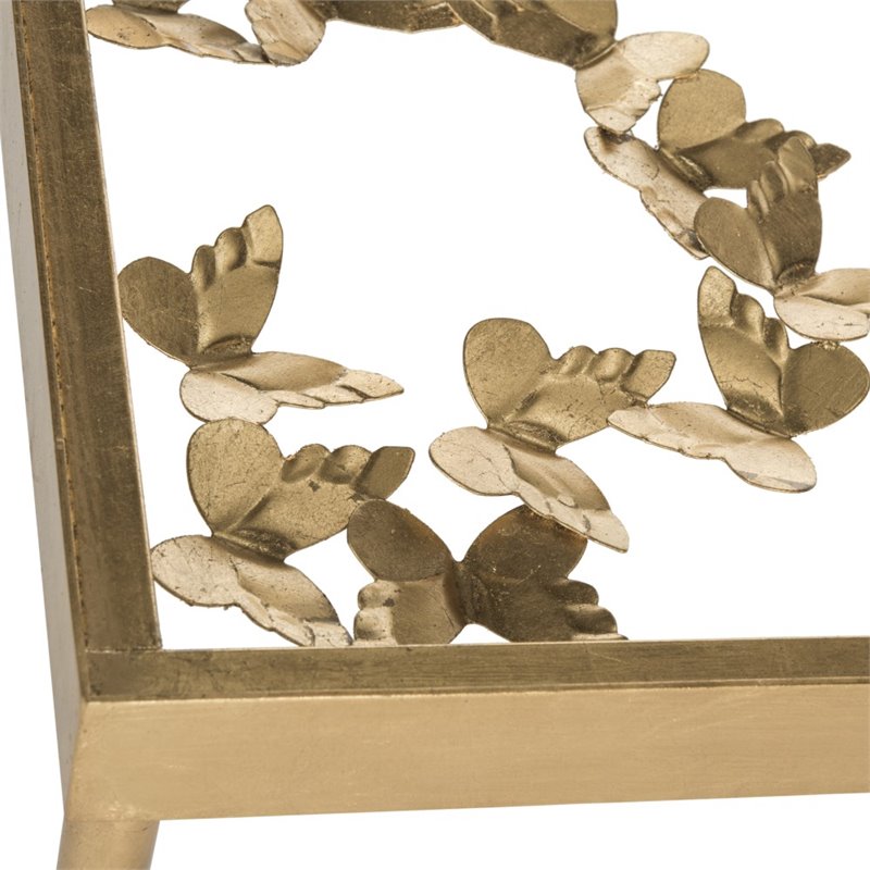 Home Square Butterfly Accent End Table in Gold and Clear - Set of 2