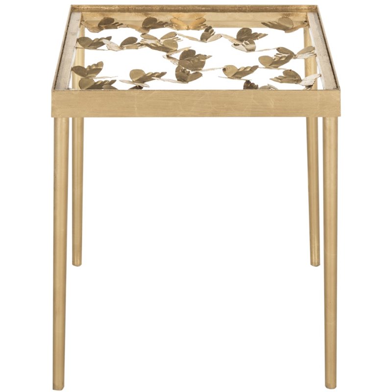 Home Square Butterfly Accent End Table in Gold and Clear - Set of 2