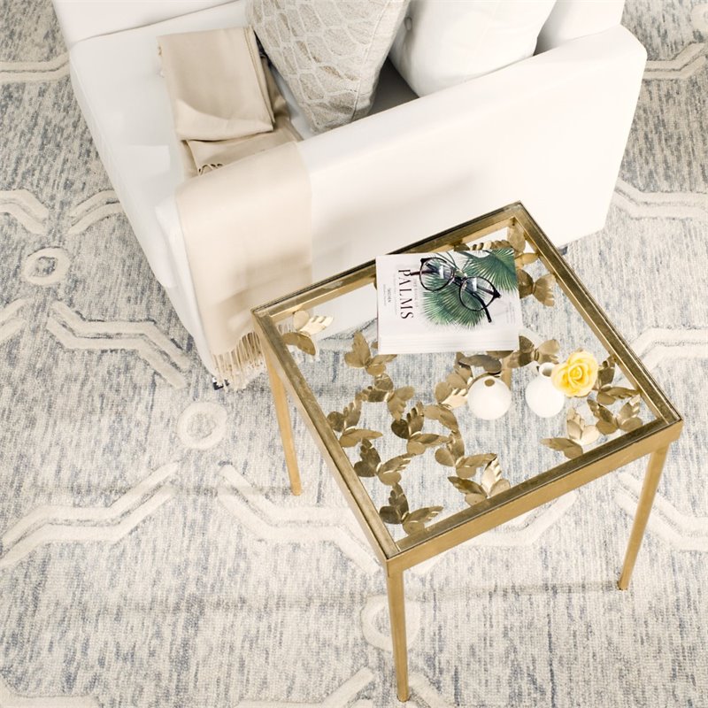 Home Square Butterfly Accent End Table in Gold and Clear - Set of 2
