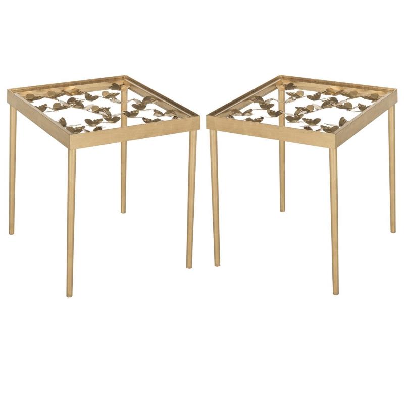 Home Square Butterfly Accent End Table in Gold and Clear - Set of 2