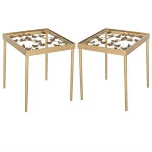 Home Square Butterfly Accent End Table in Gold and Clear - Set of 2