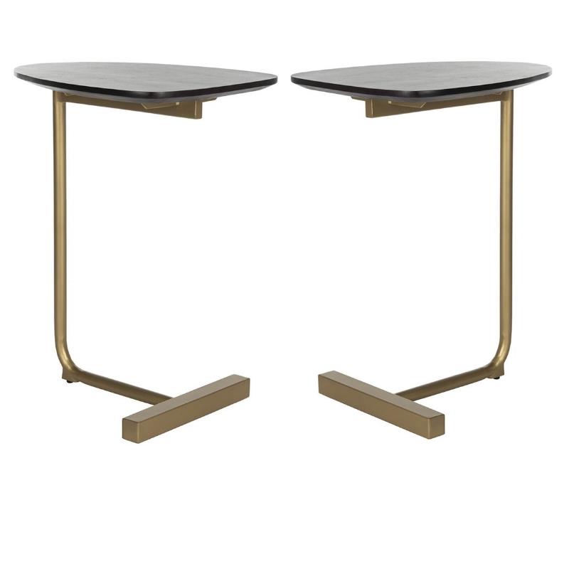 Home Square Accent End Table in Black and Gold - Set of 2