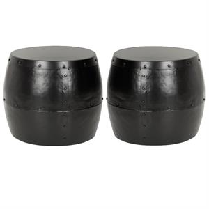 Home Square 15.8&quotH Iron Drum Stool in Black - Set of 2
